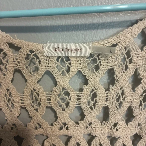 Blu Pepper Boho Crochet Tank Top Size Large Cream Lace Knit Festival Vest - Picture 2 of 7